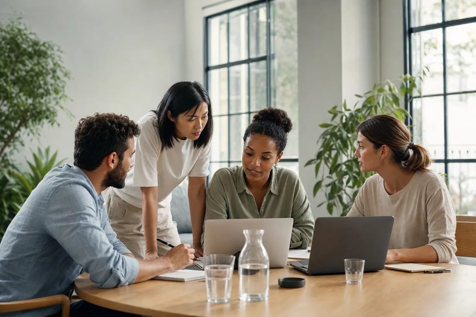 A team collaborating in a modern office